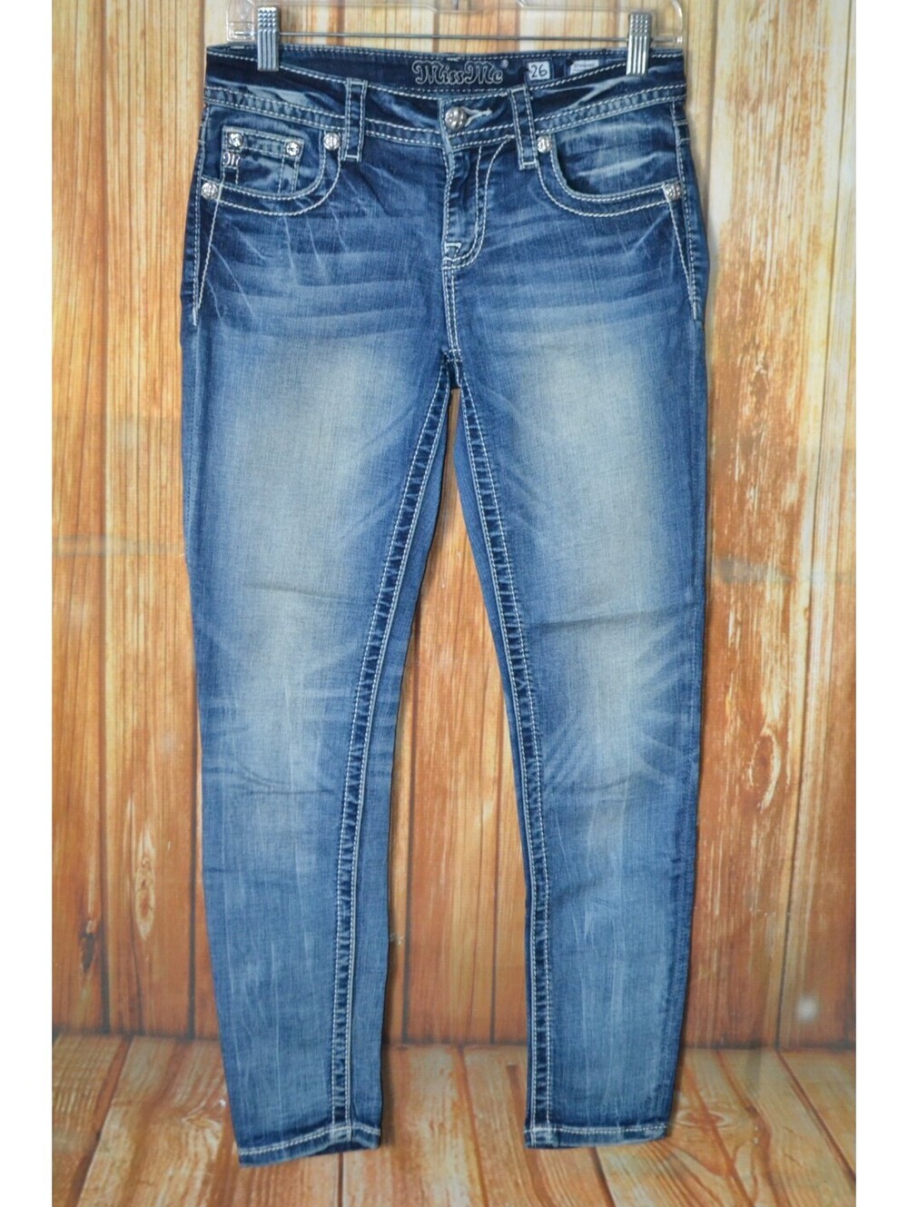 Miss Me Women Ankle Skinny Embroidered No Pocket Flap Jeans Sz 26x28